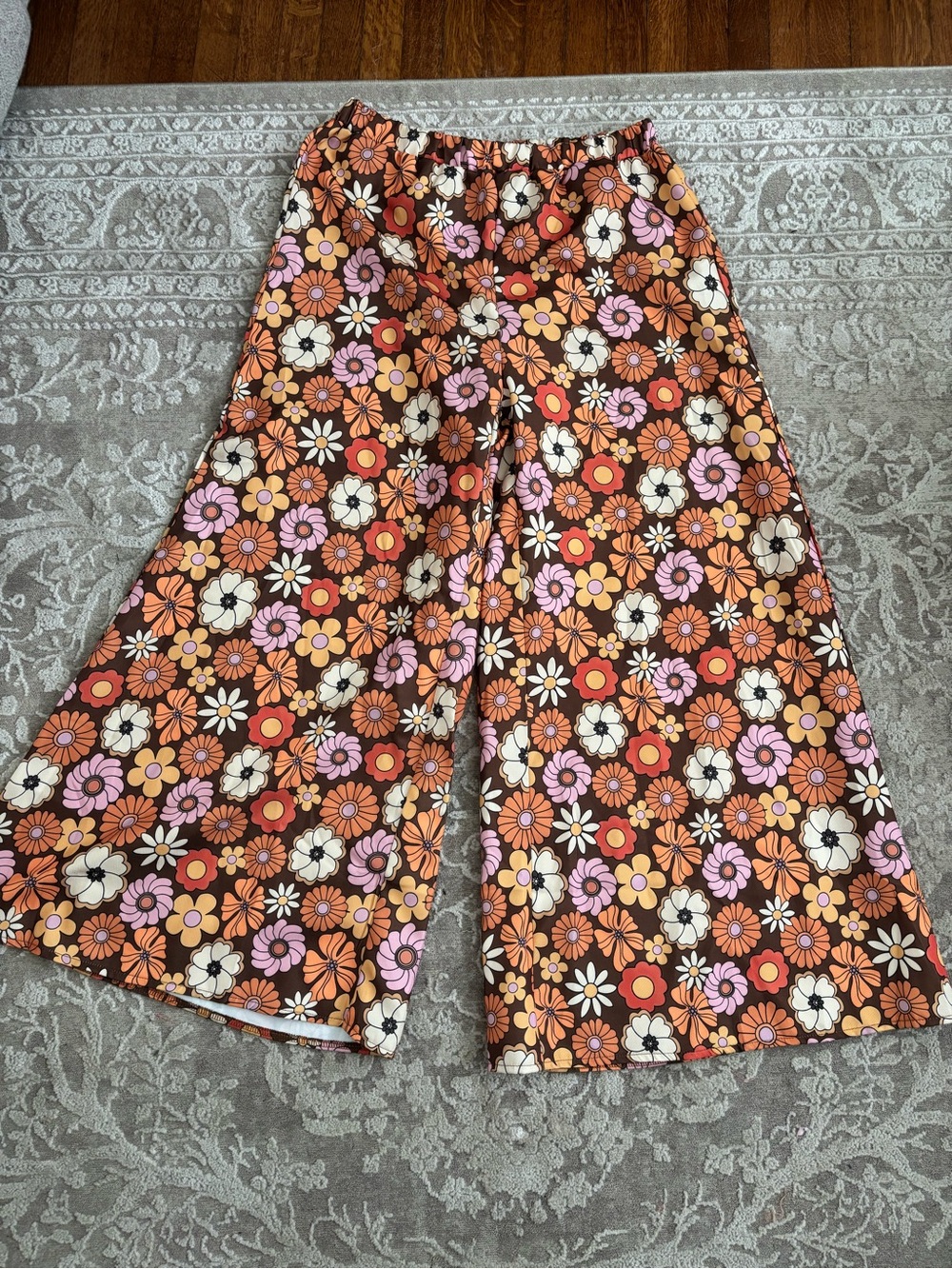 ROMWE Floral Palazzo Pants in Brown, Orange & Pink